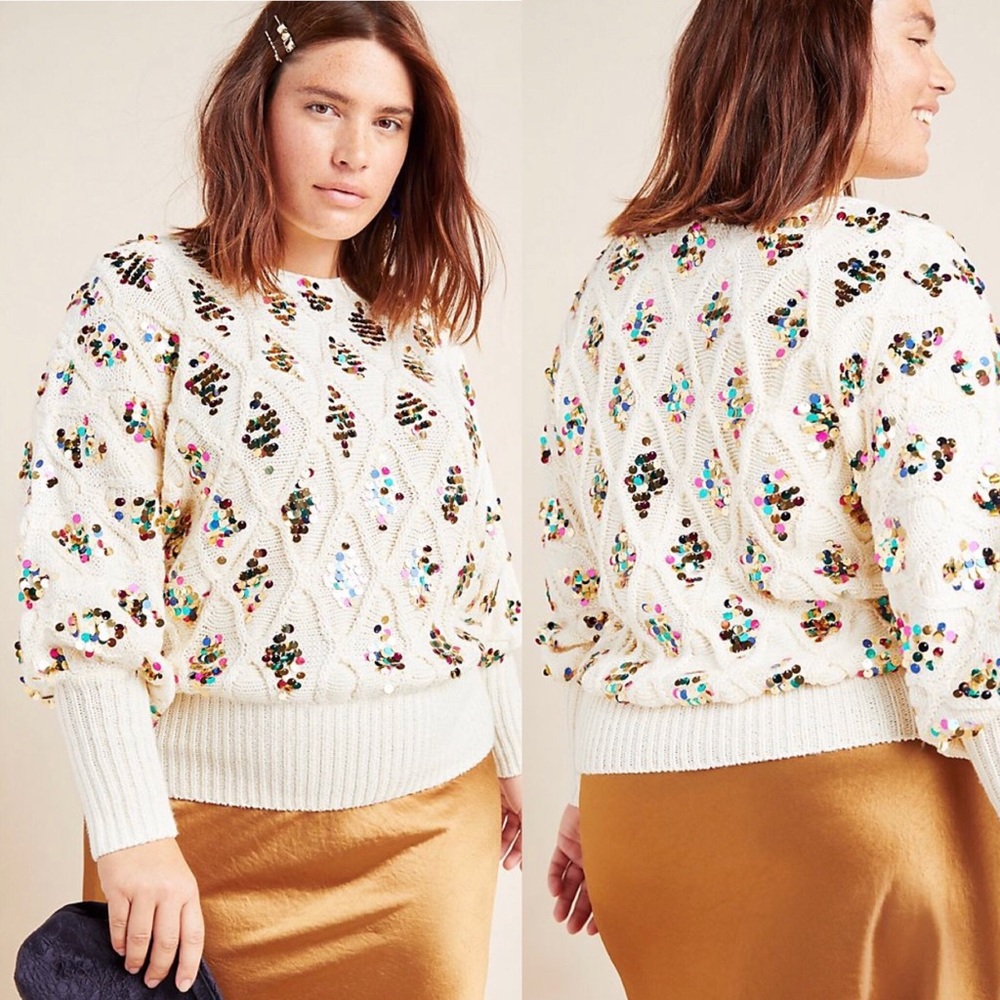 Anthropologie White Sequin Sweater - Picture 5 of 16